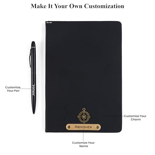 Personalized Name & Charm Leather Diary and Pen Gift Set (Black), photo 3 of 7