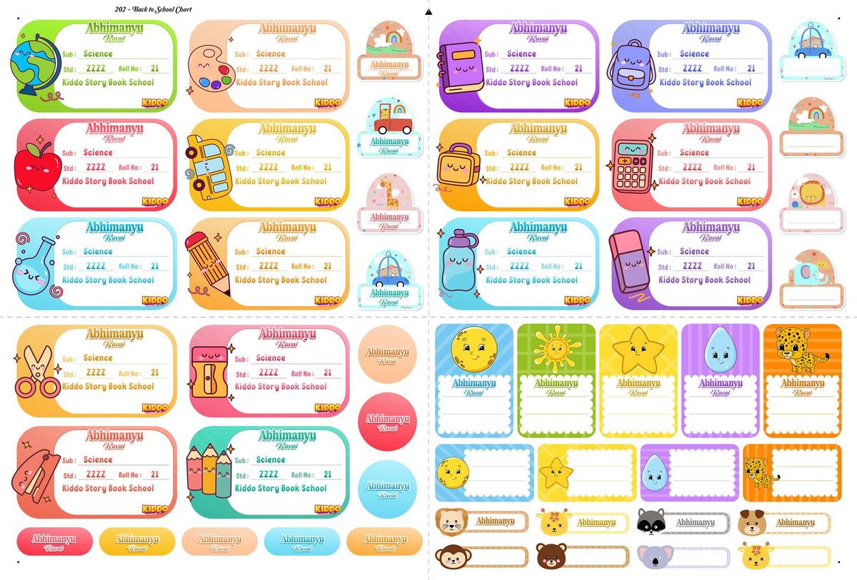 Personalized Name Stickers for Kids (No Photo) | Book & Notebook Labels with Name, Class & School | Waterproof School Labels