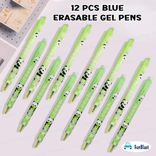 KiddoStore Cute Panda Erasable Gel Pens – 12 Pcs of Gel Pen with Magic Eraser, Kawaii Gel Pens, Lightweight Gel Pen with Comfortable Grip, Stationery for School & Office – Blue Ink