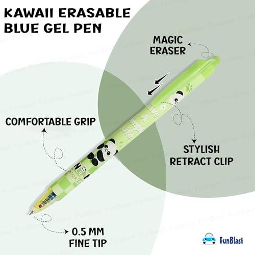 KiddoStore Cute Panda Erasable Gel Pens – 12 Pcs of Gel Pen with Magic Eraser, Kawaii Gel Pens, Lightweight Gel Pen with Comfortable Grip, Stationery for School & Office – Blue Ink