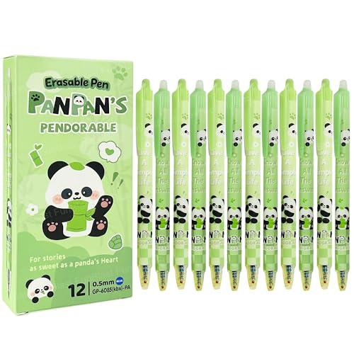KiddoStore Cute Panda Erasable Gel Pens – 12 Pcs of Gel Pen with Magic Eraser, Kawaii Gel Pens, Lightweight Gel Pen with Comfortable Grip, Stationery for School & Office – Blue Ink