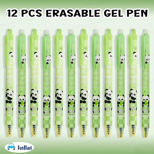 KiddoStore Cute Panda Erasable Gel Pens – 12 Pcs of Gel Pen with Magic Eraser, Kawaii Gel Pens, Lightweight Gel Pen with Comfortable Grip, Stationery for School & Office – Blue Ink