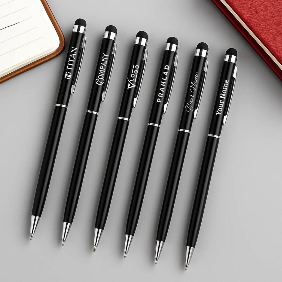 2-in-1 Metal Stylus Ballpoint Pen | Customised Pen with Name & Logo - Corporate Gift (set of 5 pens)