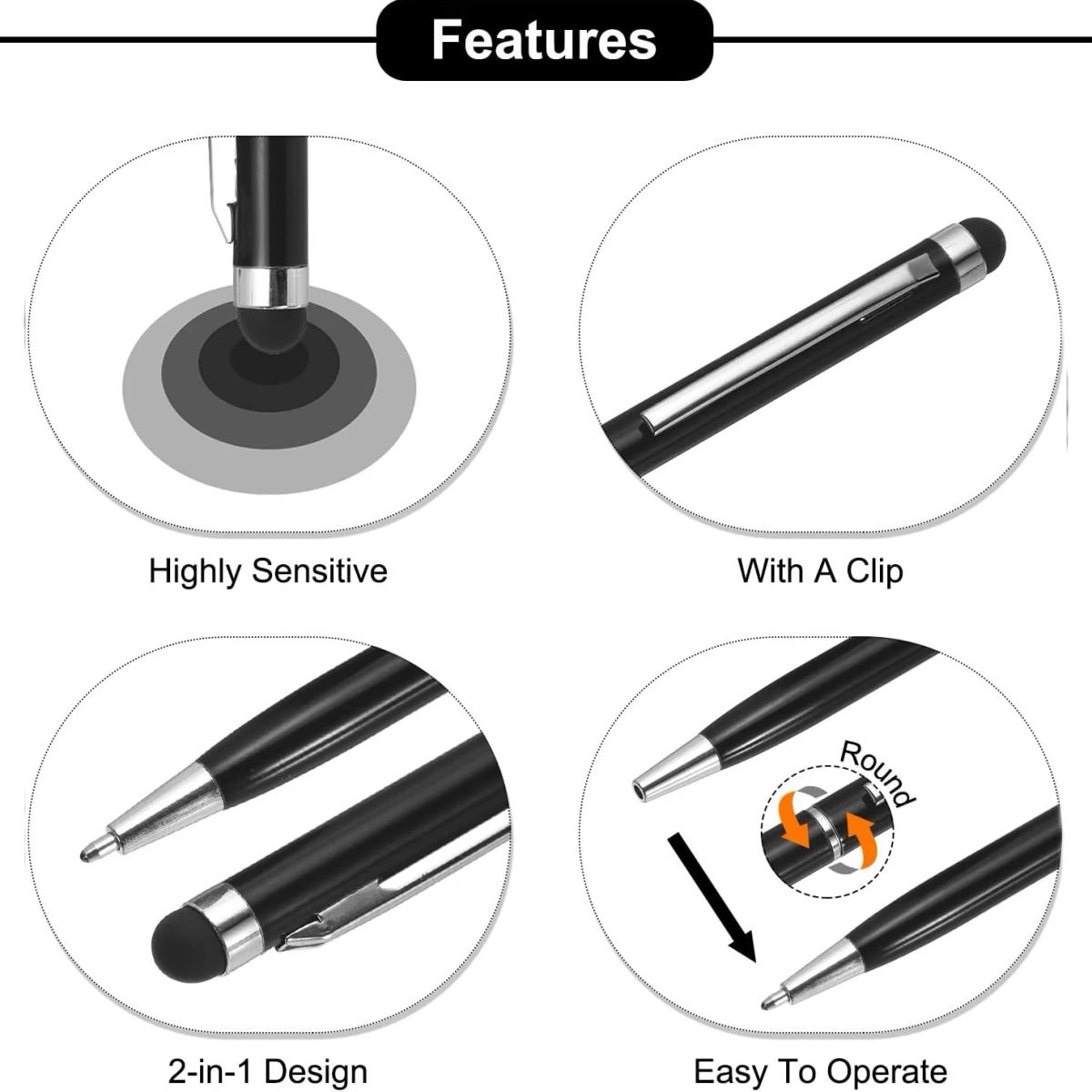 2-in-1 Metal Stylus Ballpoint Pen | Customised Pen with Name & Logo - Corporate Gift (set of 5 pens)