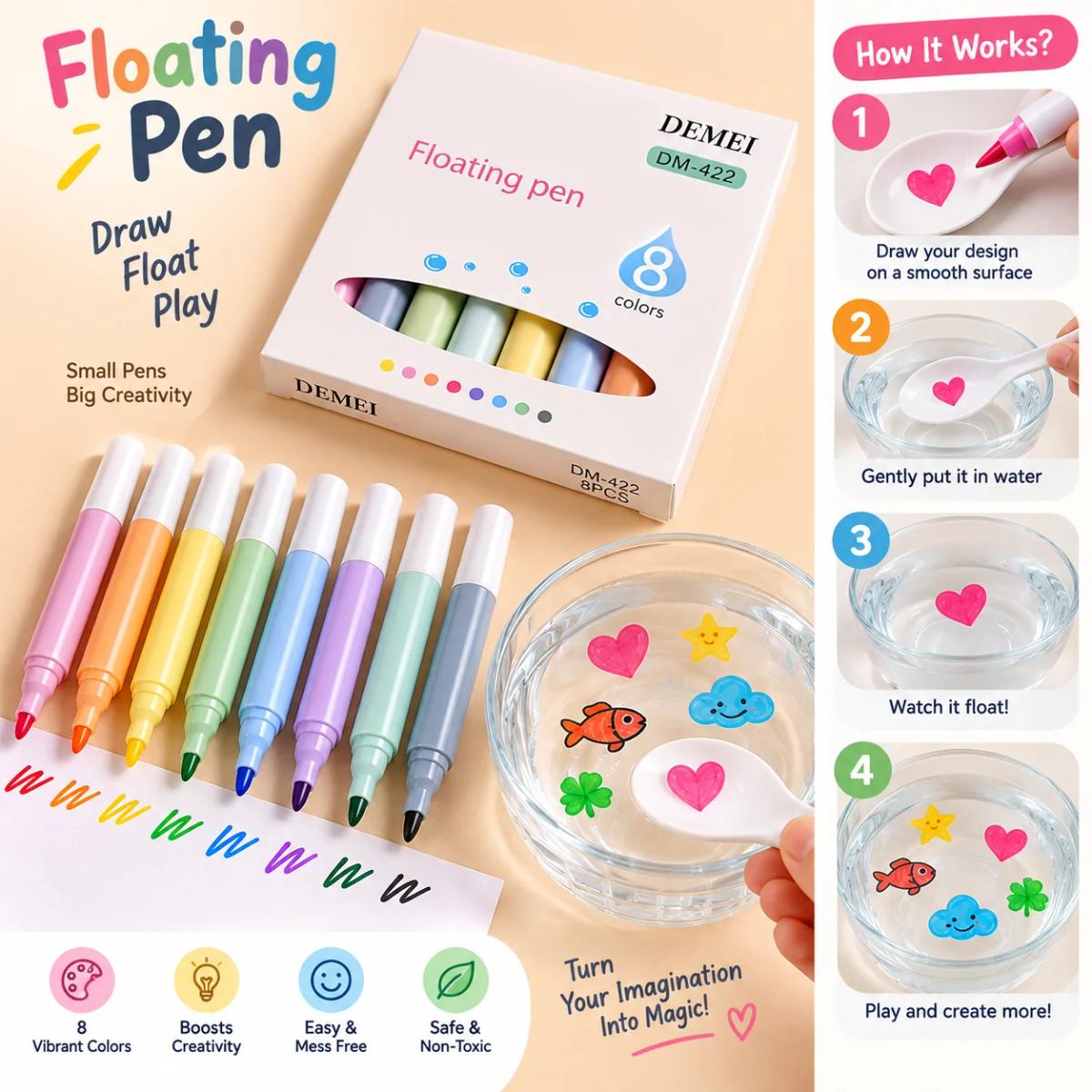 Magic Floating Ink Pen Set of 8 Color - Draw, Dip & Float