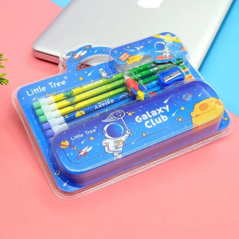 9-in-1 Double-Decker Metal Pencil Box Stationery Set