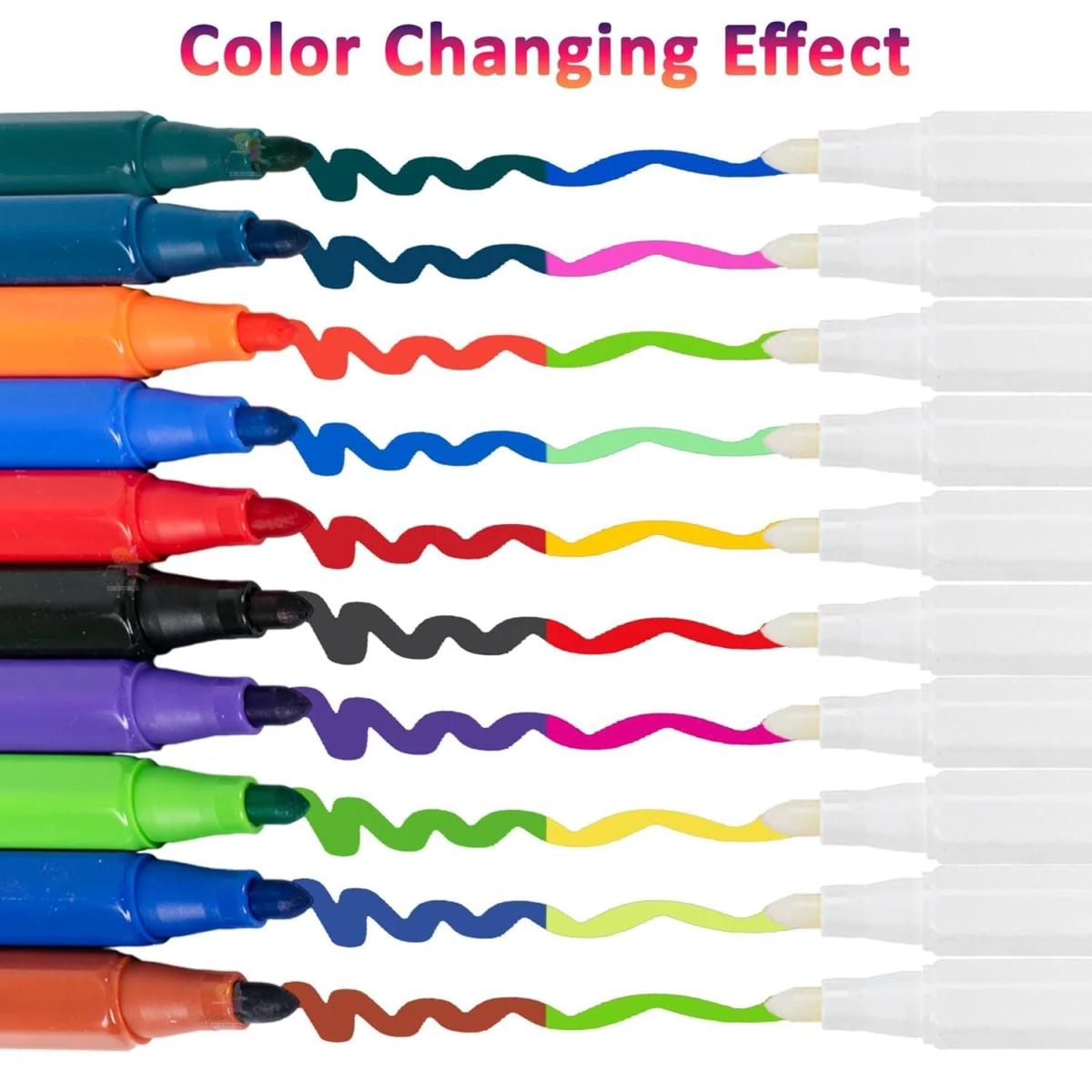 12 Color Magic Colour Changing Sketch Pen Set - Fine Tip, Smooth Flow