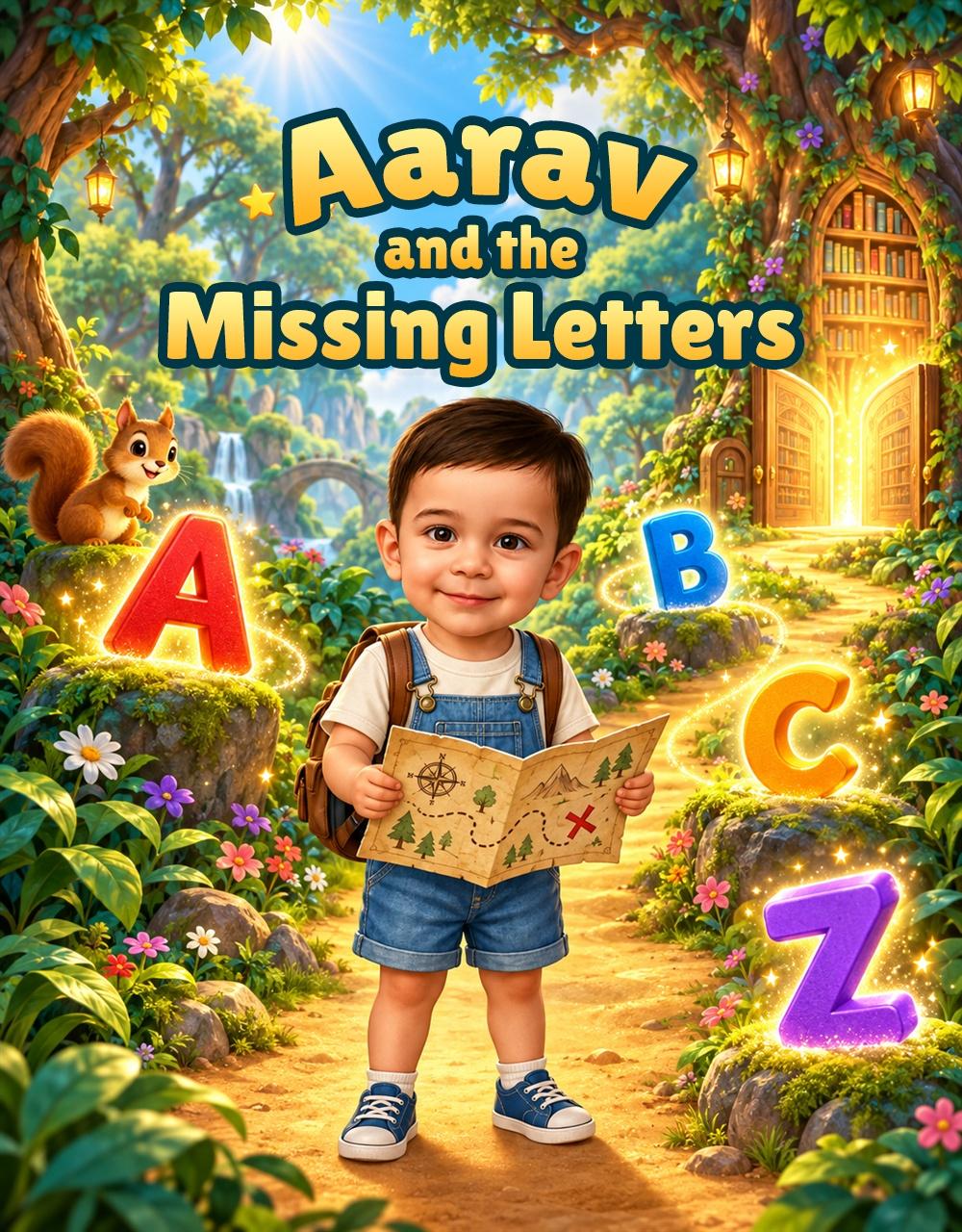 Cover of the personalised A to Z alphabet book with the child's name and face