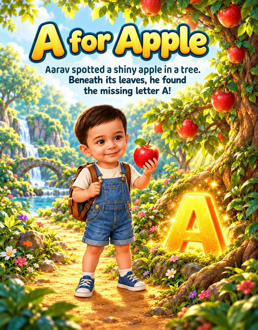 A for Apple page with the child in the story
