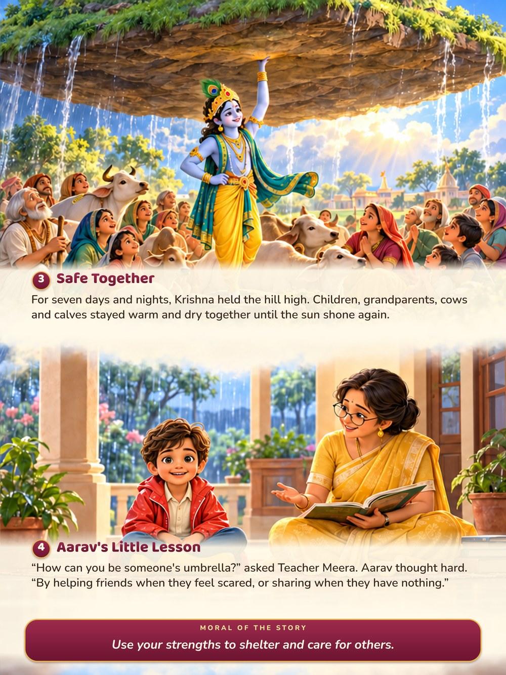 Krishna and the Sheltering Hill, with the child in the story
