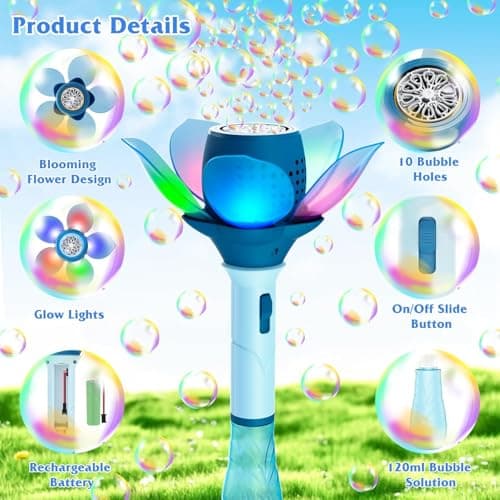 Electric Bubble Stick for Kids, Automatic Bubble Machine 10000+ Bubbles Light Up Flower Bubble Wand Bubble Toys for Summer Outdoor Party Wedding (BLUE) (Blue) personalized storybook cover thumbnail