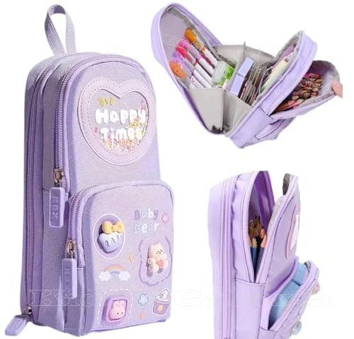 Canvas 6-Layer Premium Pencil Case – Cute Large Capacity 3-Compartment Pouch for Girls | Multicolour personalized storybook cover
