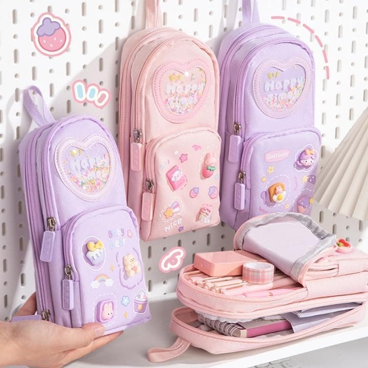 Canvas 6-Layer Premium Pencil Case – Cute Large Capacity 3-Compartment Pouch for Girls | Multicolour personalized storybook cover thumbnail