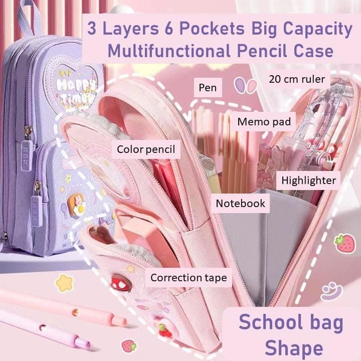 Canvas 6-Layer Premium Pencil Case – Cute Large Capacity 3-Compartment Pouch for Girls | Multicolour personalized storybook cover thumbnail