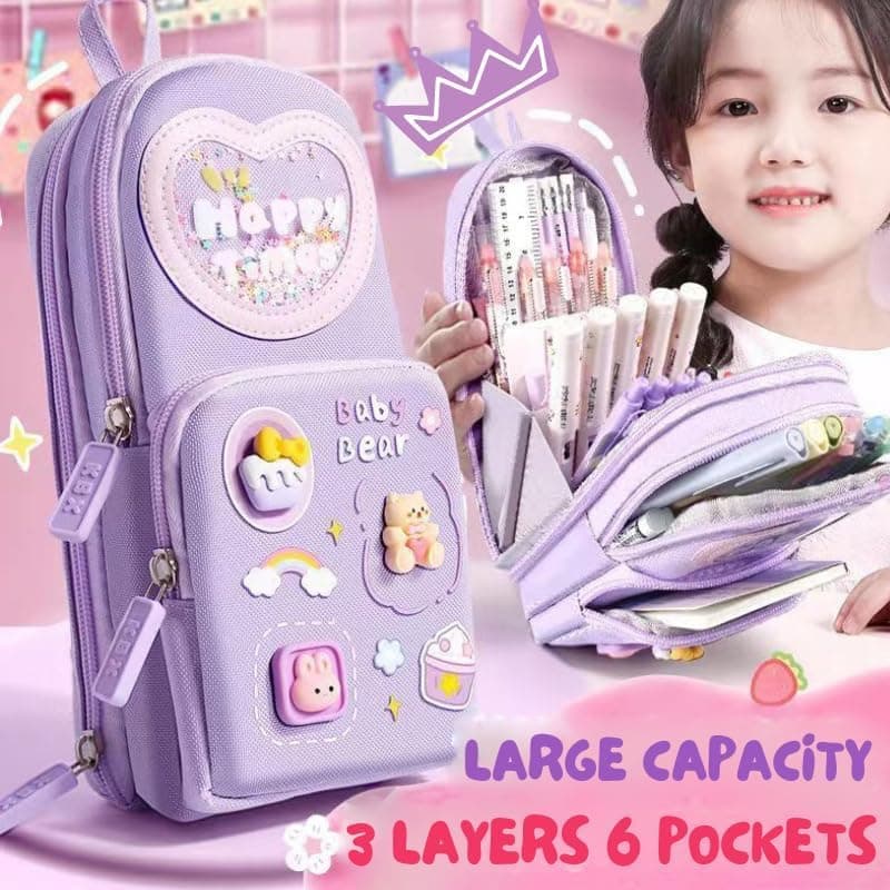 Canvas 6-Layer Premium Pencil Case – Cute Large Capacity 3-Compartment Pouch for Girls | Multicolour personalized storybook cover thumbnail