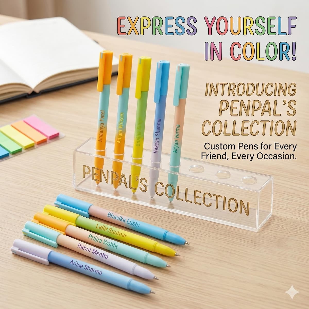 Personalized Bright MultiColor Ballpoint Pens with Name – Soft-Touch Matte Custom Pen Set personalized storybook cover thumbnail