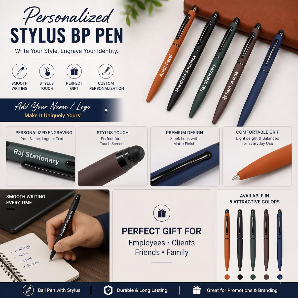 Personalized Bright MultiColor Ballpoint Pens with Name – Soft-Touch Matte Custom Pen Set personalized storybook cover thumbnail