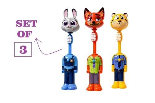 Kids Cartoon Animal Character Toothbrush with Soft Bristles & Easy Grip Handle, Assorted (Random 3pcs)