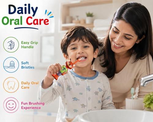 Kids Cartoon Animal Character Toothbrush with Soft Bristles & Easy Grip Handle, Assorted (Random 3pcs)