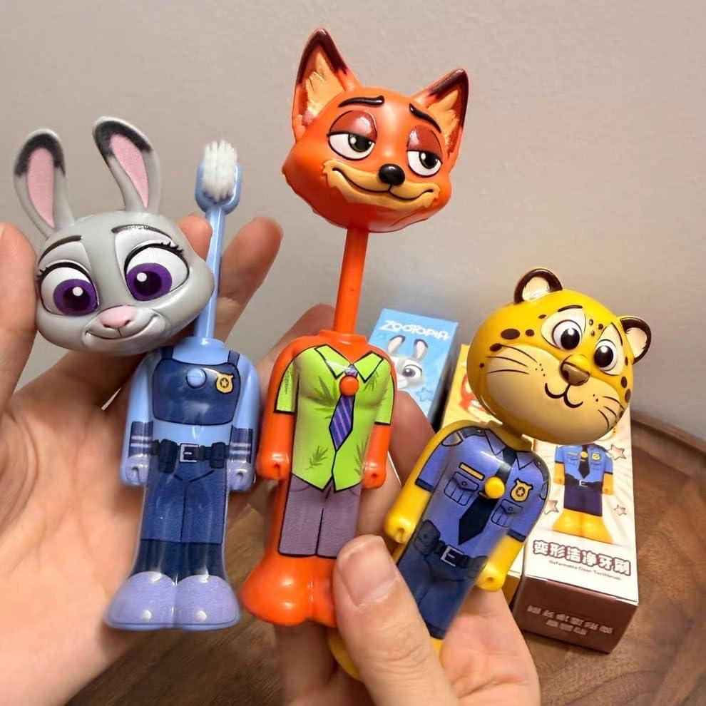 Kids Cartoon Animal Character Toothbrush with Soft Bristles & Easy Grip Handle, Assorted (Random 3pcs)