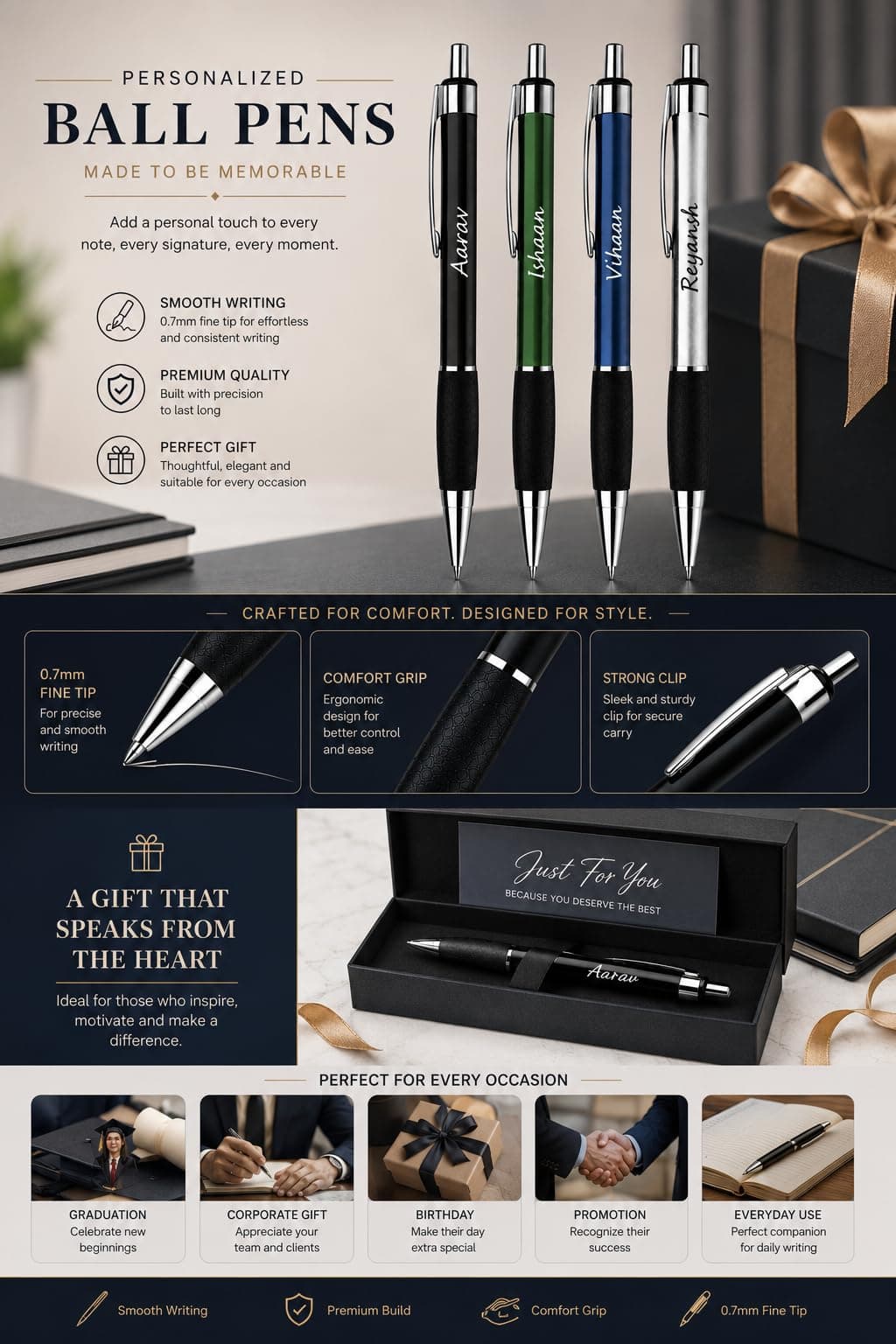 Personalized Premium Pen Gift Set of 5 – Custom Engraved Soft-Touch Ballpoint Pens with Name personalized storybook cover