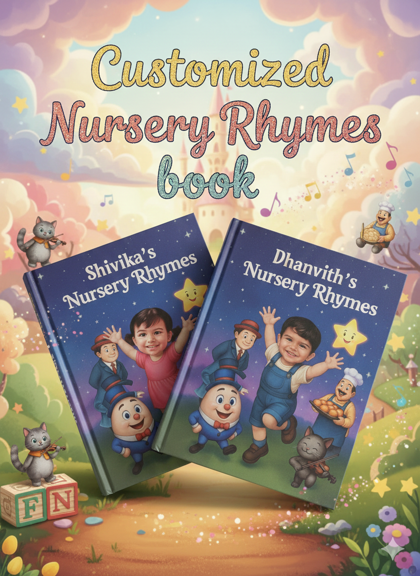 Personalised Nursery Rhymes Book for Kids – Name & Photo Printed | 30 Pages | Goccy Non-Tearable | Hard & Soft Cover Options – personalised book for kids