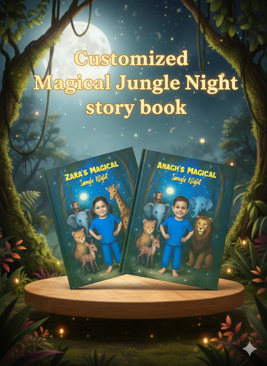 Personalised Magical Jungle Night Story Book for Boy – Name & Photo Customised | Adventure Bedtime Book | Ages 2–8 | Premium Hardcover – personalised book for kids