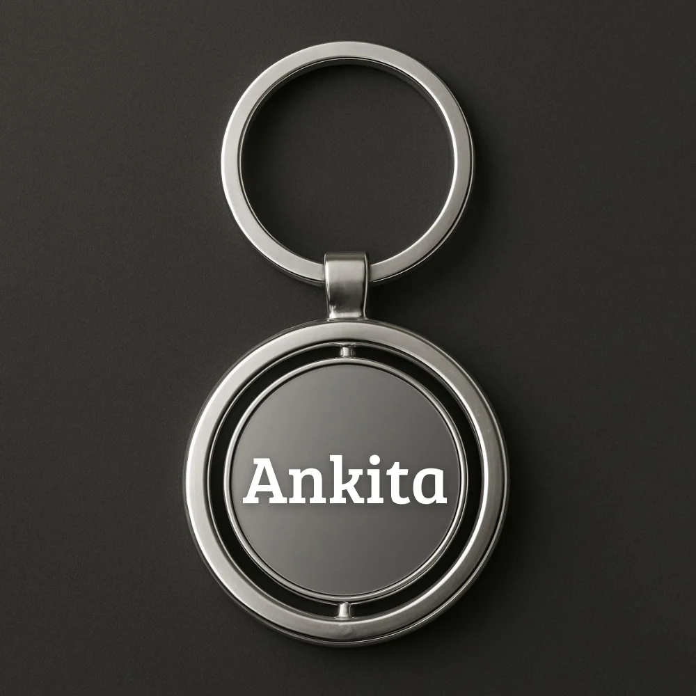 Set of five silver rotating metal keychains laser engraved with name or company logo