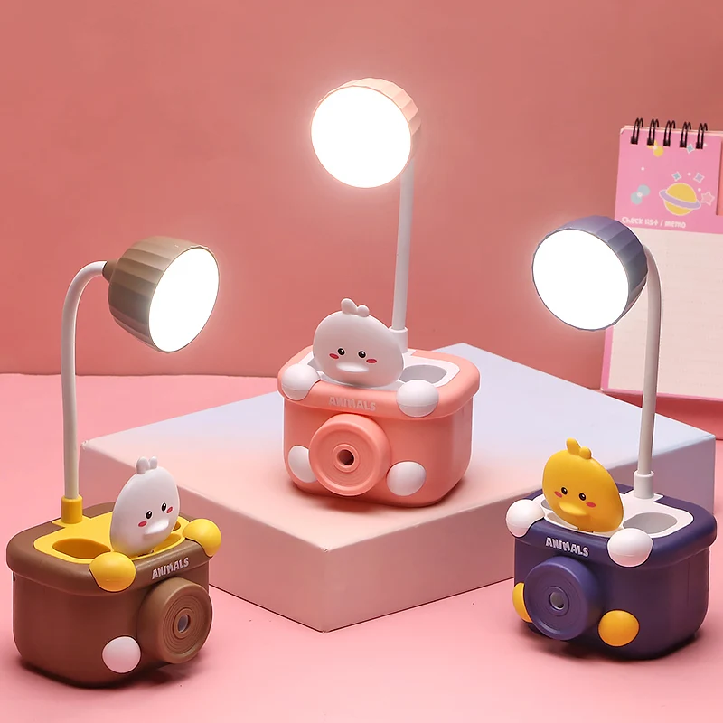 3-in-1 kids USB rechargeable night lamp with pencil sharpener and pen stand