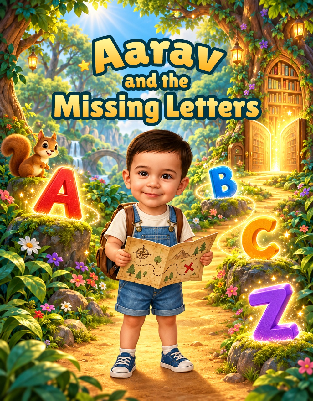 Cover of the personalised A to Z alphabet book with the child's name and face