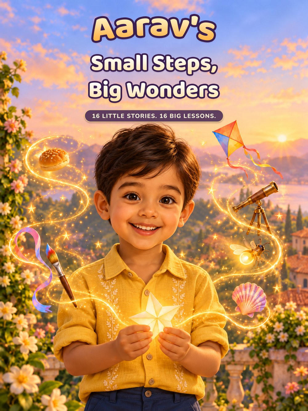 Cover of the personalised moral stories book for boys with the child's name and face